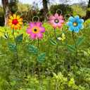 Metal Flowers for Outside, 15.85" 4-Pack Decorative Garden Stakes for Spring Garden Decor, Shaking Head Yard Art Decorations for Patio Porch Lawn Ornaments (Blue, pink, yellow&purple)