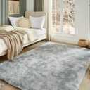 Floralux 5x7 Area Rug for Bedroom, Tie-Dye Light Grey, Living Room Shag Rugs, Non-Slip Shaggy Floor Carpet for Teens Dorm, Bedside, Playroom, Nursery, Home Decor Aesthetic
