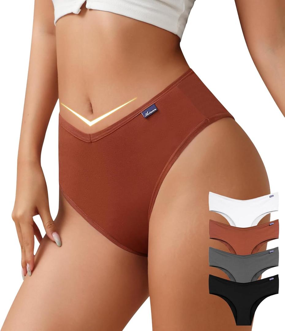 ASIMOON High Waisted Cotton Bikini Underwear for Women Sexy High Cut Cheeky Panties Ladies Stretch V Waist Panty (XX-Large, Multicolor 4 Pack)