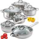 Cook N Home Kitchen Cookware Sets, 12-Piece Basic Stainless Steel Pots and Pans, Silver