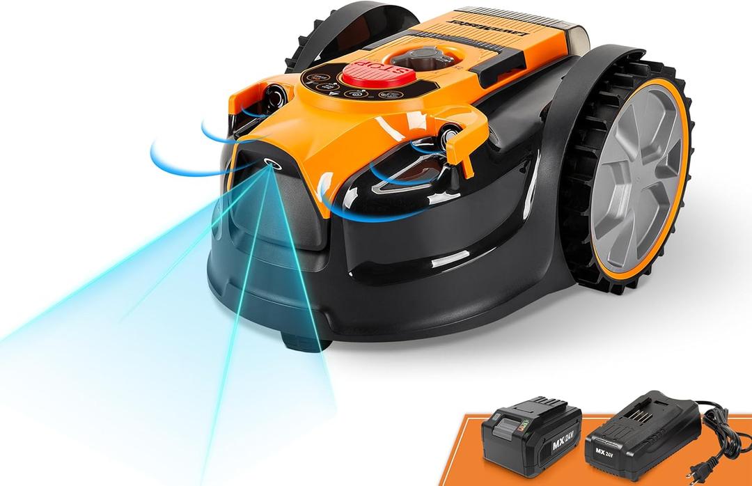 LawnMaster OcuMow Perimeter Wire Free Robot Lawn Mower Cuts Small Lawns 1000-2000 Square Feet with Optical Navigation, Obstacle Avoidance, Low Noise and No Go Function