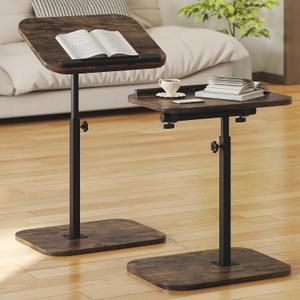 Set of 2 Sofa Couch Arm Table Tv Tray Small Bed Stand C Shaped Side End Tables for Living Room, Bedroom, Bedside Rustic Brown