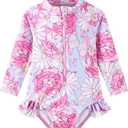 UMELOK Baby Girls' One Piece Swimsuit Rash Guard Swimwear Long Sleeve with UPF 50+ Sun Protection (2-3T, Pink Daisy)