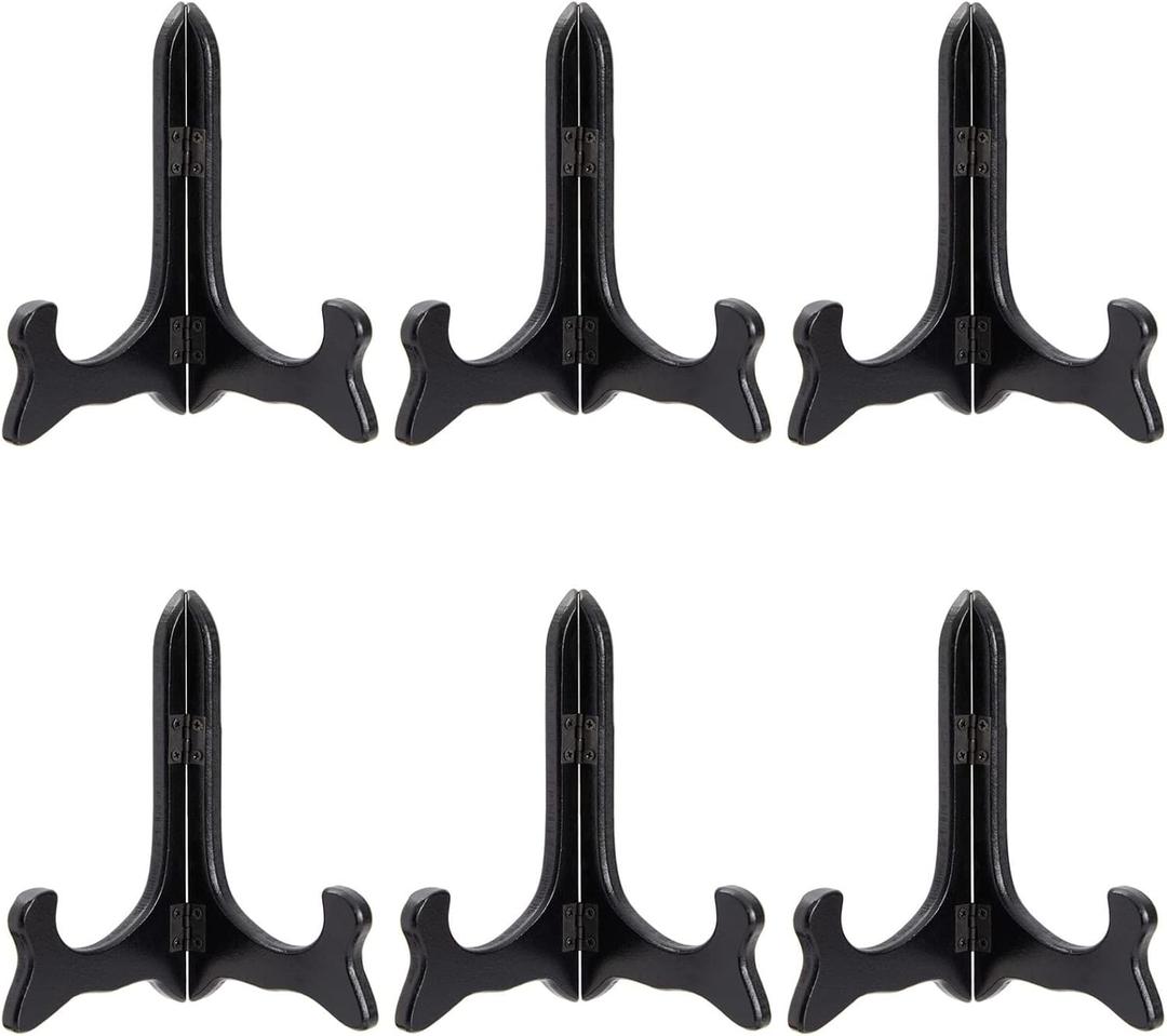 Juvale Wooden Plate Stands for Display - Plate Holders for Showcasing Collectible Items - Photo & Artwork Picture Holders for Tables - Lightweight & Sturdy Wood Display Stand - 6-Pack, 6 in, Black