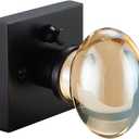 Champagne Gold Glass Door Knobs, Premium Privacy Crystal Door Handles with Lock, Square Rosette Matte Black Finished (Privacy)