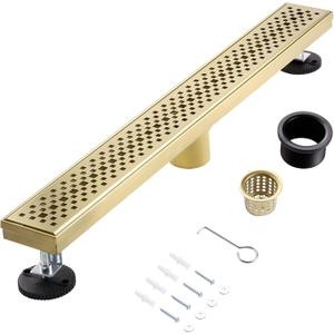 36 Inch Linear Shower Drain, Brushed Gold Shower Drain, Removable Grate, 304 Stainless Steel, Easy to Install and Clean for Bathrooms (Drain Base Not Included), LSD-45A-36G