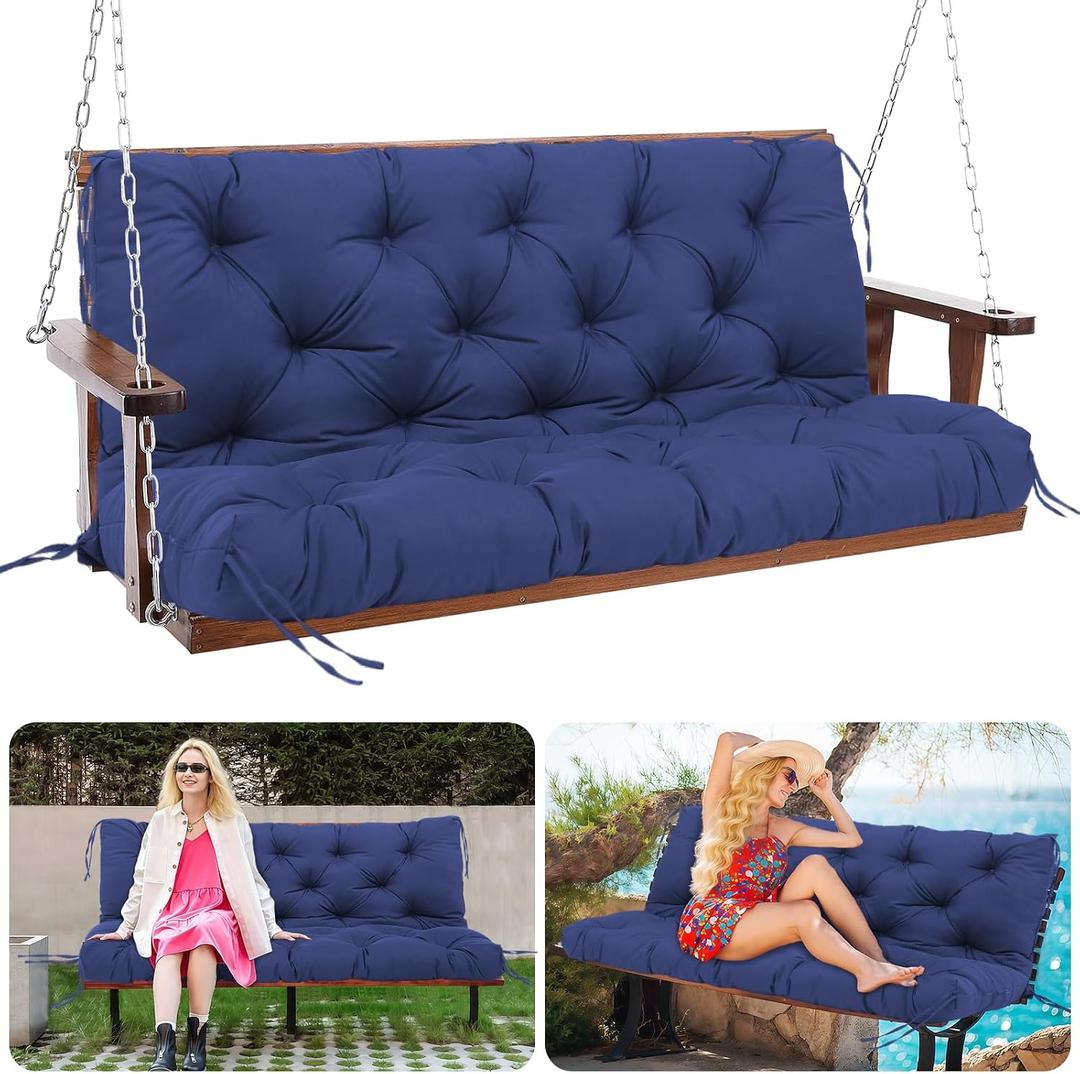 Porch Swing Cushions 60 inch Bench Cushion Waterproof Outdoor Swing Cushions 3 Seater Thick 5in Replacement Swing Cushions for Outdoor Furniture Patio (Navy Blue-60x40inch), 60x40x5inch