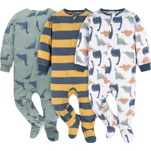 Gerber Baby-boys Fleece Footed Pajamas 3-pack (6-9 Months, Dinos)