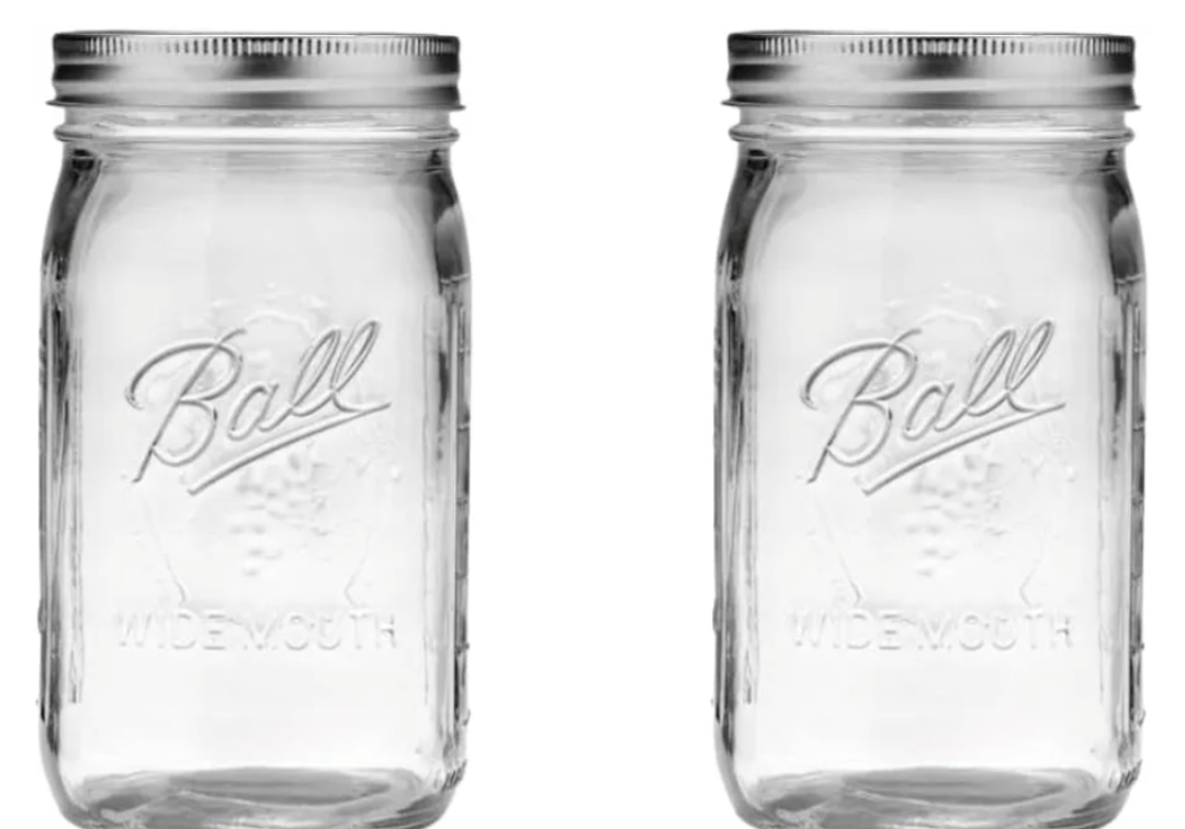 Ball Wide Mouth Glass Mason Jars with Lids and Bands, Used for Canning, Pickling, Juice, Jam, Jelly, Quart Size 32 Ounce (Pack of 2)