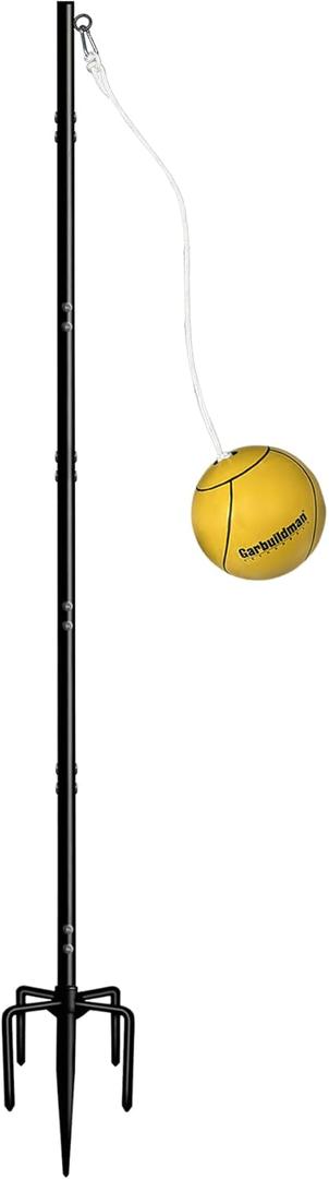 Garbuildman Tetherball Set with Ball & Rope for Outdoor Backyard, Adjustable Tether Ball Pole with Screw Reinforcement 5-Prong Base for Playground, Outside Ball Games Sports for Kids & Adults (10 FT)