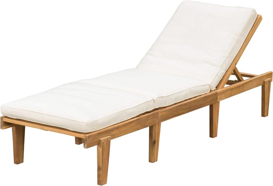 Christopher Knight Home Ariana Acacia Wood Chaise Lounge with Cushion, Teak Finish