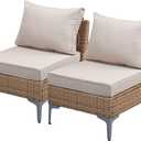 2 Piece Patio Furniture Set, Wicker Modular Outdoor Furniture with Thicker Cushions, Outdoor Couch Sofa for Garden, Poolside, Backyard, Beige