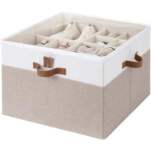 StorageWorks Shoe Organizer for Closet, Fits up to 16 Pairs, Shoe Cubby Storage Containers with Adjustable Dividers and Clear Cover, Brown & White