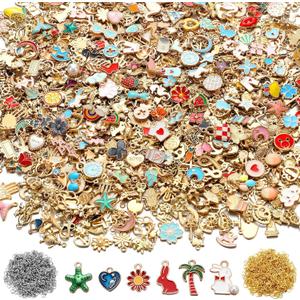 Trnayi 2000 Pcs Charms for Bracelets Jewelry Making Mixed Bracelets Charms Bulk 1000 Gold Enamel Pendants with 1000 Open Jump Rings for DIY Necklace Bracelet Earrings Keychain Jewelry Crafting