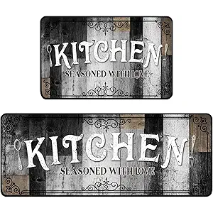 Bencailor Sets of 2 Farmhouse Kitchen Rugs and Mats Non Slip Kitchen Rugs Washable Black Brown Door Mats for Home Floor Winter Bathroom Cabin Farmhouse Decor, 29 x 17 Inch and 47 x 17 Inch