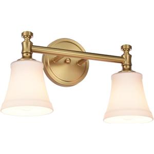Gold Bathroom Vanity Light Fixtures, Traditional Aged Brass 2 Lights Wall Sconce Lighting with Opal Glass Shade, Porch Wall Mount Light Fixture for Bathroom, Mirror Cabinets Hallway Stairs