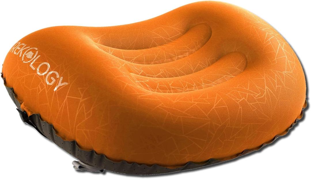 TREKOLOGY Ultralight Inflatable Camping Travel Pillow - ALUFT 2.0 Compressible, Compact, Comfortable, Ergonomic Inflating Pillows for Neck & Lumbar Support While Camp, Hiking, Backpacking (Orange)
