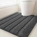 Striped Grey Toilet Bathroom Rug Mat 24" x 20" Contour Rug Ultra Soft, Non Slip Chenille Bath Rugs, Absorbent Plush Shaggy Bath Mats for Bathroom, Bedroom, Kitchen, Shower, Tub,Dark Gray, Charcoal