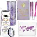 Domensi 6 Pcs Class of 2026 Graduation Gifts for Her Women Purple 20 oz Tumbler Makeup Bag Journal Ballpoint Pen Inspirational Graduation Gifts Set for College High School Daughter Sister Friend