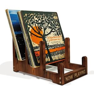 Now Playing Vinyl Record Stand, 3-Tier Wood Vinyl Record Storage Racks - Holds Up To 60 LP, Country Farmhouse Style Records Holder Space Saving for Vinyls Records Display