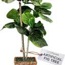3.2ft Artificial Fiddle Leaf Fig Tree in Woven Basket - Real Wood Trunk, Preassembled, No Maintenance Indoor Faux Plant - Living Room, Home & Office Decor (Different Pot)