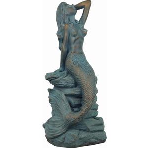 Mermaid Statue 28"H Mermaid on Ocean Rock Garden Statue Resin Patina Large Mermaid Sculpture Outside Outdoor Decor for Lawn Patio Pool Home Ornament Mermaid Figurines Collectible Fairy Tale