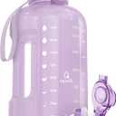 AQUAFIT Half Gallon Water Bottle with Time Marker - Straw & Chug Lid - BPA Free Gym Water Bottle with Straw - Big Gallon Jug (Lilac, 64 oz - 2in1 Lid)