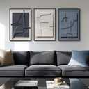 3D Textured Framed Blue and White Abstract Wall Art Set, 3 Piece, 16x24 In, 16"w X 24"h X 3pcs