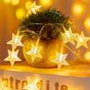 Minetom Star String Lights Battery Operated - 17 ft 50 LED Star Fairy String Lights with Timer, Waterproof for Indoor Bedroom Tent Loft Bed Patio Party Wedding Ramadan Decorations, Warm White