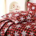 JSD Christmas Quilt Set King Size, Red Buffalo Plaid Snowflakes Bedspreads, 3 Piece Microfiber Coverlet Quilted Blanket with Pillow Shams
