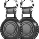 MOLOVA 2 Pack Leather for Airtag Holder Keychain, Compact Design with Air tag Case, Secure for Apple for Airtags Cover with Stainless Steel Ring Car Keys Ring Chain Fob Accessories(Black)