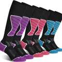 CelerSport 3 Pack Women's Ski Socks for Skiing, Snowboarding, Cold Weather, Warm Thermal Socks Winter Performance Socks, Black Blue + Black Pink + Black Purple, Small