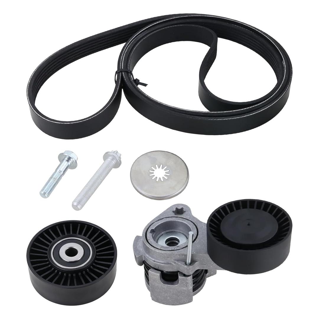 Serpentine Belt Tensioner Bolt Idler Pulley Drive Kit Compatible with 2006-2013 BMW 128i 323i 325i 325xi 328i 330i 330xi 525i 525xi 528i 528xi 530i 530xi X3 3.0L L6 Replaces 11288624196 6K1990