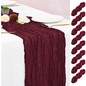 8 Pack Burgundy Table Runners 10FT Cheesecloth Table Runner Boho Gauze Table Runner Long Rustic Sheer Fabric Table Runners for Wedding Party Bridal Shower Farmhouse & Home Decor