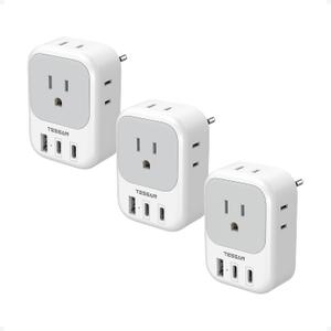 3 Pack European Travel Plug Adapter, TESSAN Type C Charger Plug with 4 Outlets 3 USB (2 USB-C), US to Europe Plug Adapter for Italy, Spain, France, Portugal, Greece, Iceland, Travel Essentials