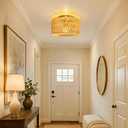 Rattan Ceiling Light Fixture, Bohemian Modern Woven, Boho Flush Mount, 9.84inch
