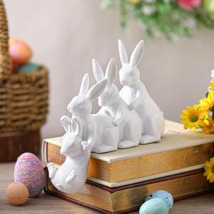 Thyle Easter Bunny Decorations Hugging Rabbits Resin Figurine Modern Rabbit Statue Garden Ornament Spring Home Decorative Easter Bunny Ornaments for Table Centerpiece Living Room