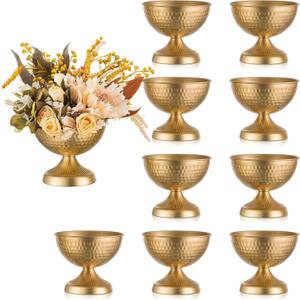 Sziqiqi Urn Vases for Wedding Centrepiece - 6in High Gold Metal Vase Set of 10 Small Vintage Flower Arrangement Pots for Table Centrepieces Elegant Hammered Vase for Christmas Anniversary Party