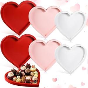 Hushee 6 Pcs Heart Shaped Plates 11" Wood Serving Tray Romantic Serving Dishes Heart Shape Charcuterie Board for Wedding Party Snack Cake Fruit Appetizer (Red, White, Pink)