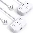 2 Pack Cruise Essentials, 5 Ft Flat Extension Cord, 3 Outlets 4 USB Ports(2 USB C) Flat Plug Power Strip, USB Charging Station with Non Surge Protector for Cruise Ship, Travel, Dorm Room Essentials (White)