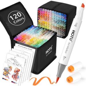Alcohol Markers Brush Tip and Chisel Tip 120 Colors Dual Tips Art Marker Set Alcohol-based Sketch Pens with Coloring Cards, Non-Bleeding Pad for Artist Adults Coloring Illustration Design