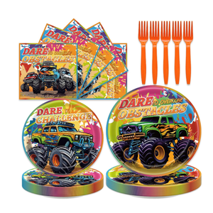 96Pcs Monster Machine Birthday Party Decorations Blaze And The Monster Machines Tableware Set Disposable Plates Napkins Forks Serves 24 Truck Boys Birthday Party Decorations