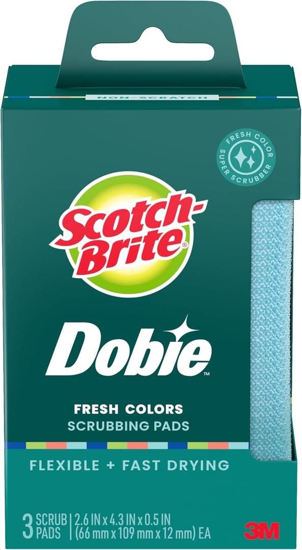 Scotch-Brite Dobie Colors Pads, Dobie Sponge for All Purpose Cleaning of Kitchen, Bathroom, and Household, Non Scratch Pads Safe for Non-Stick Cookware, 24 Count (3 Count (Pack of 8))