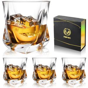 Whiskey Glasses, 7 oz Bourbon Glasses Set of 4 Square Bottom, Old Fashioned Glass for Drinking Cocktail Scotch Cognac, Luxury Whiskey gift for Men,Festival Gift