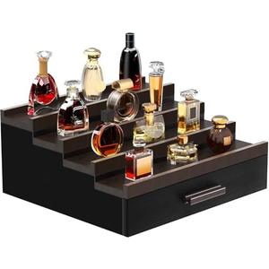 Zalida Wooden Cologne Organizer for Men 4 Tier of Perfume Display Holder of Drawer & 2 Hidden Compartments Larger Storage Space Mens Perfume Organizer Shelf Stand,Gift for Man (4T-Black Brown)