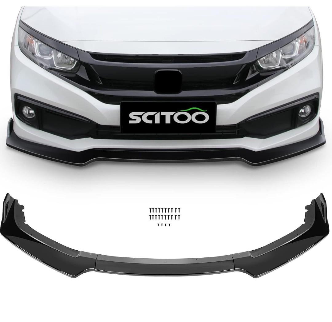 SCITOO 3PCS Black PP Front Bumper Body Kit Spoiler Chin Spoiler Front Bumper Lip Fit for 2016-2020 for Honda Civic
