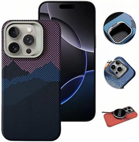 Case for iPhone 16 Pro/Pro Max Carbon Fibers Texture Alloy Lens Holder Kickstand [Compatible with MagSafe] Kevlar Texture Ultra-Thin Slim Lightweight Cases (Purple-Mountain,16 Pro Max)