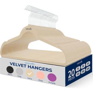 SereneLife 20 Pack Velvet Hangers - Non-Slip Felt Hangers with 360 Swivel Hook - Ultra-Thin, Lightweight, Space Saving for Shirts, Sweaters, Hoodies, Kids Clothes & Dresses