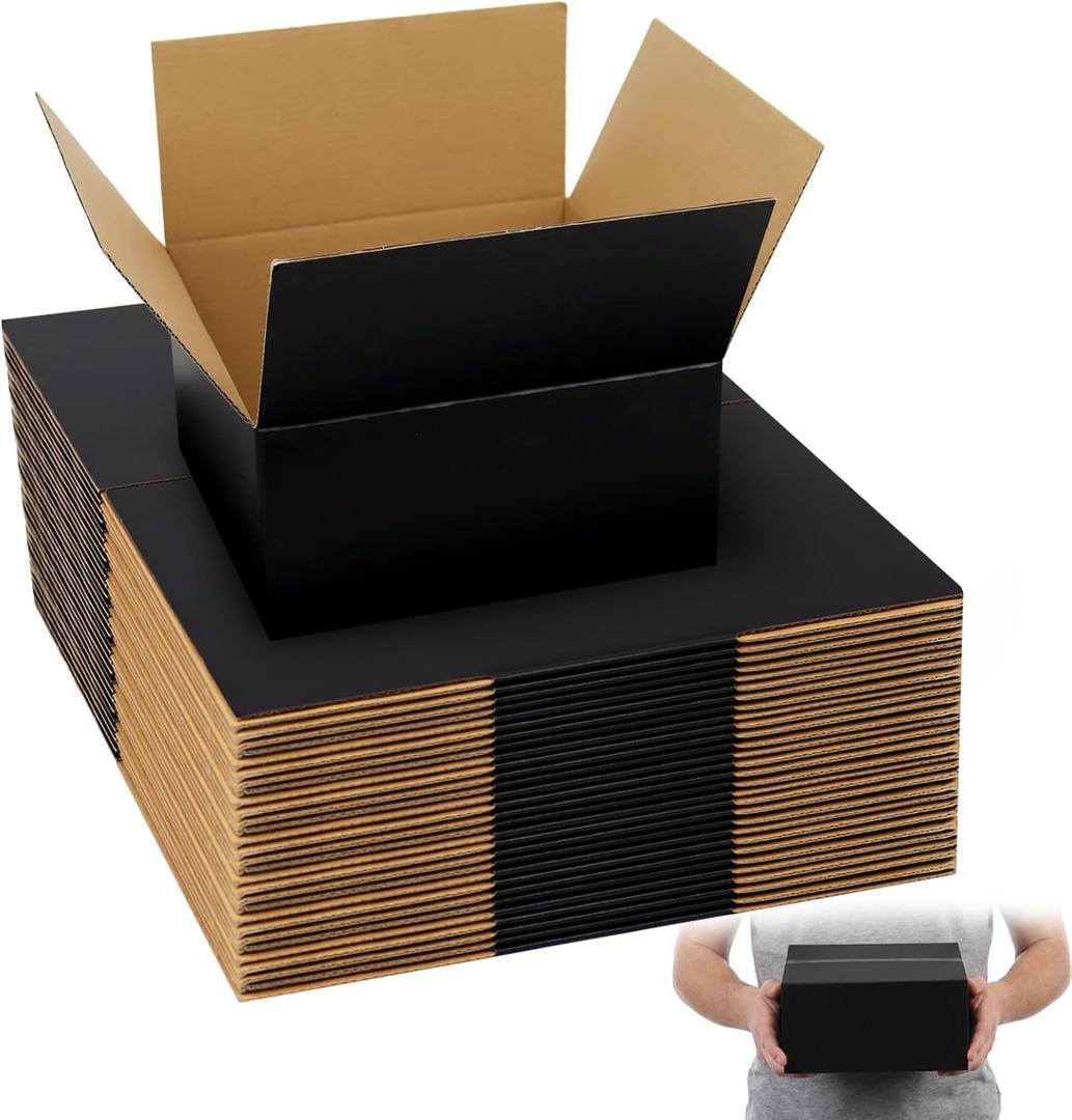 8x8x4 Black Shipping Boxes, 30 Pack Medium Mailer & Packaging Boxes for Small Business, Heavy Duty Corrugated Cardboard, Ideal for Shipping & Packaging