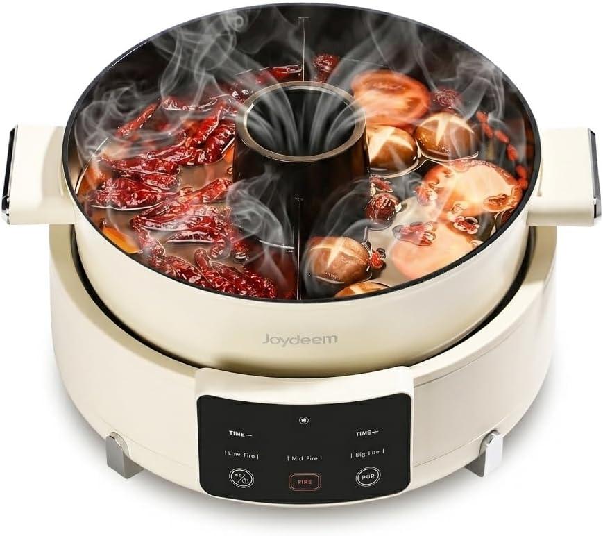 Joydeem 5.8QT/5.5L Electric Hot Pot with Divider,Built-In Exhaust Fan with Activated Carbon Filter,Non-Stick Dual-Flavor Shabu Shabu Pot,1800W Touch Control, DHG-B550